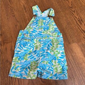 Lilly Pulitzer Toddler Overalls Mimosa Everglades Alligator print EUC